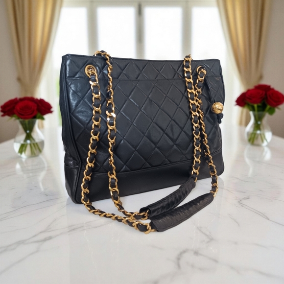 Chanel Vintage Quilted Lambskin Tote Bag 24K Gold Plated Hardware France ✨ COA - Picture 4 of 17